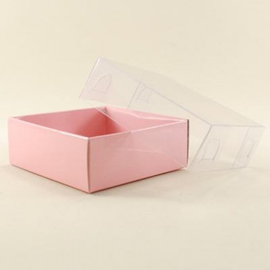 Pembe Renk Asetat Kapaklı Karton Kutu 8x8x3 Cm