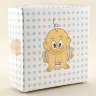 Bebek Figürlü Mavi Puantiyeli Asetat Kapaklı Kutu 8x8x3 Cm