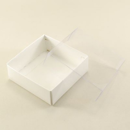 Beyaz Renk Asetat Kapaklı Kutu 8x8x3 Cm 10 adet