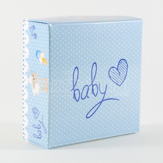 Erkek Bebek Baby Shower Kuzulu Asetat Kapaklı Kutu 8x8x3 Cm