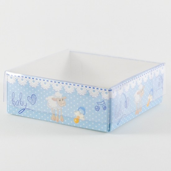 Erkek Bebek Baby Shower Kuzulu Asetat Kapaklı Kutu 8x8x3 Cm