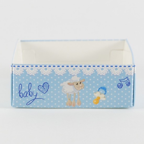 Erkek Bebek Baby Shower Kuzulu Asetat Kapaklı Kutu 8x8x3 Cm