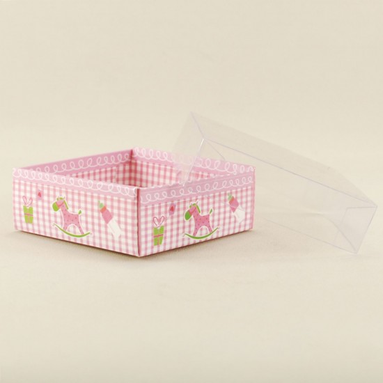 Kız Bebek Baby Shower Asetat Kapaklı Kutu 8x8x3 Cm