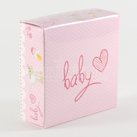 Kız Bebek Baby Shower Kuzulu Asetat Kapaklı Kutu 8x8x3 Cm