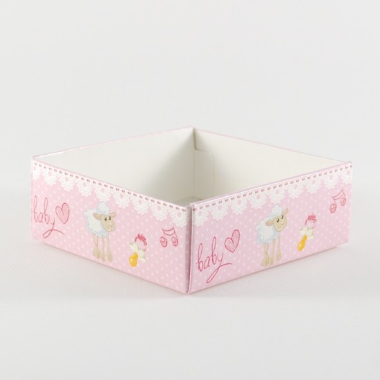Kız Bebek Baby Shower Kuzulu Asetat Kapaklı Kutu 8x8x3 Cm