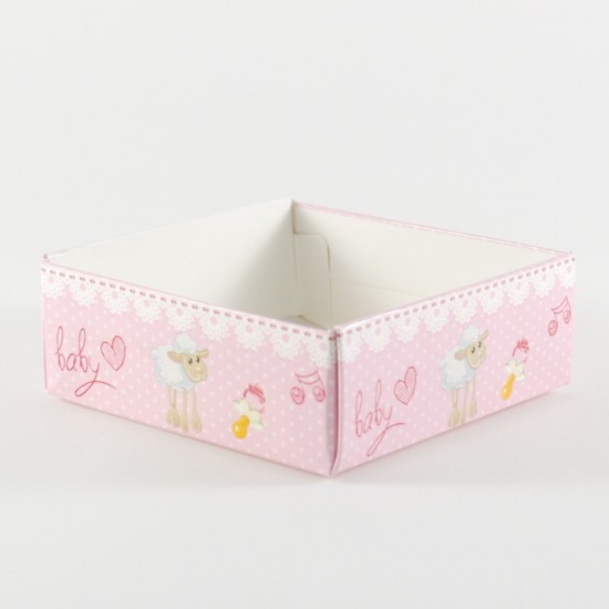 Kız Bebek Baby Shower Kuzulu Asetat Kapaklı Kutu 8x8x3 Cm