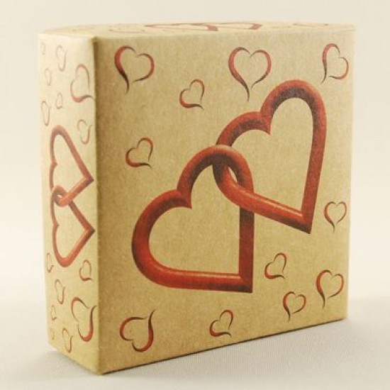 Kraft (Doğal) İçiçe Kalpli Asetat Kapaklı Kutu 8x8x3 Cm