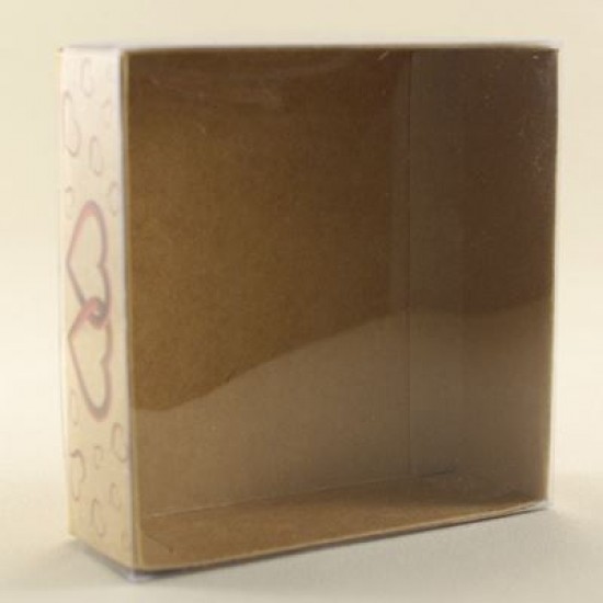 Kraft (Doğal) İçiçe Kalpli Asetat Kapaklı Kutu 8x8x3 Cm