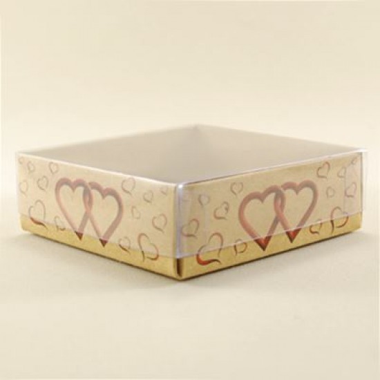 Kraft (Doğal) İçiçe Kalpli Asetat Kapaklı Kutu 8x8x3 Cm