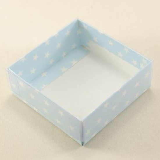 Mavi Üzerine Yıldız Puantiyeli Asetat Kapaklı Kutu 8x8x3 Cm