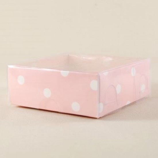 Pembe Puantiyeli Asetat Kapaklı Karton Kutu 8x8x3 Cm