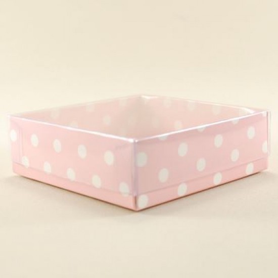 Pembe Puantiyeli Asetat Kapaklı Kutu 8x8x3 Cm