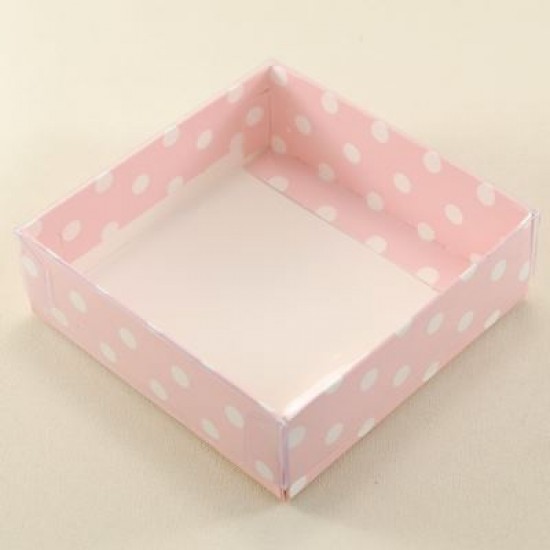 Pembe Puantiyeli Asetat Kapaklı Kutu 8x8x3 Cm
