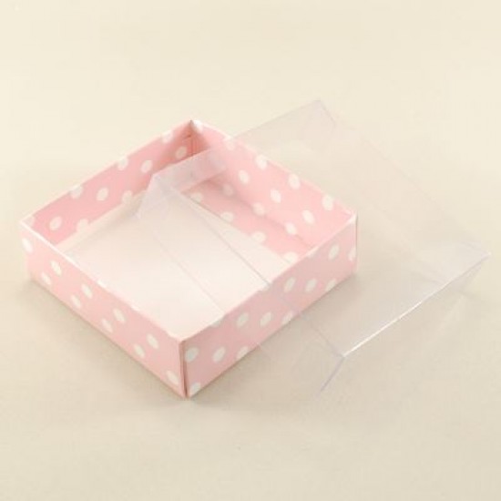 Pembe Puantiyeli Asetat Kapaklı Kutu 8x8x3 Cm