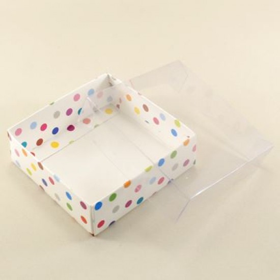 Renkli Puantiyeli Asetat Kapaklı Kutu 9x9x3 Cm