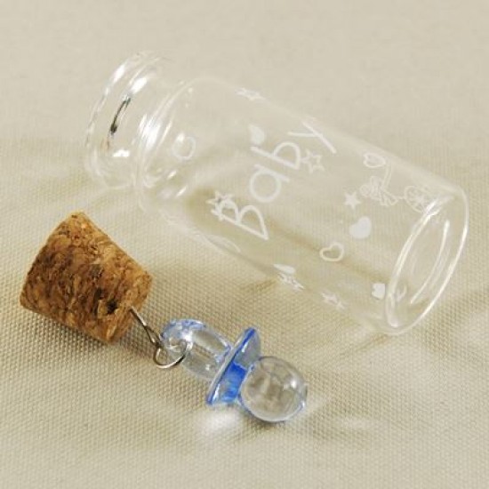 Mavi Emzikli Mantar Tıpalı Ve Baskılı Cam Sunum Şişesi  2 cm x 5 cm