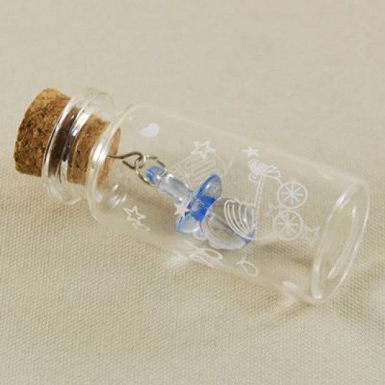 Mavi Emzikli Mantar Tıpalı Ve Baskılı Cam Sunum Şişesi  2 cm x 5 cm