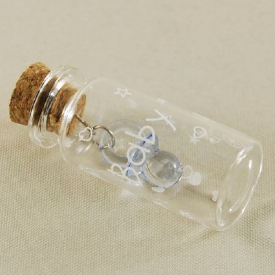 Mavi Emzikli Mantar Tıpalı Ve Baskılı Cam Sunum Şişesi  2 cm x 5 cm