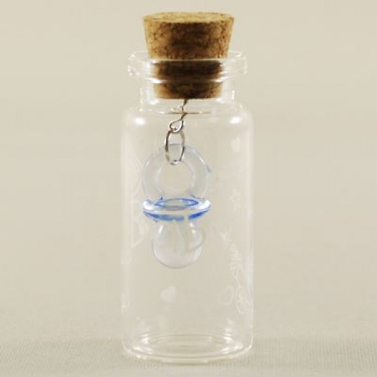 Mavi Emzikli Mantar Tıpalı Ve Baskılı Cam Sunum Şişesi  2 cm x 5 cm