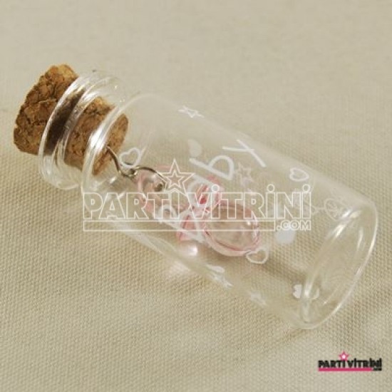 Pembe Emzikli Mantar Tıpalı Ve Baskılı Cam Sunum Şişesi  2 cm x 5 cm