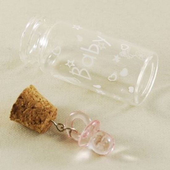 Pembe Emzikli Mantar Tıpalı Ve Baskılı Cam Sunum Şişesi  2 cm x 5 cm