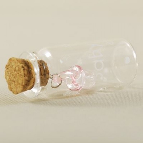 Pembe Emzikli Mantar Tıpalı Ve Baskılı Cam Sunum Şişesi  2 cm x 5 cm