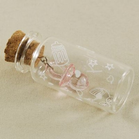 Pembe Emzikli Mantar Tıpalı Ve Baskılı Cam Sunum Şişesi  2 cm x 5 cm