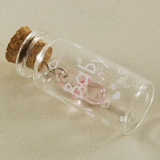 Pembe Emzikli Mantar Tıpalı Ve Baskılı Cam Sunum Şişesi  2 cm x 5 cm