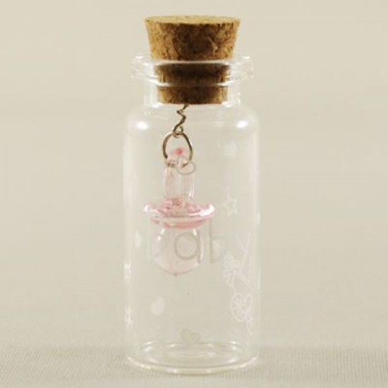 Pembe Emzikli Mantar Tıpalı Ve Baskılı Cam Sunum Şişesi  2 cm x 5 cm