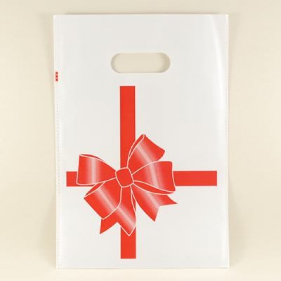 Kırmızı Fiyonk Figürlü El Geçirmeli Sedef Poşet 17X24.5 Cm 100 Adet