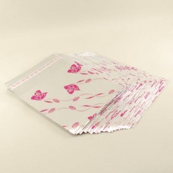 Pembe Gül Ve Yaprak Figürlü Metalize Hediye Paketi 12 X 17 Cm 100 Adet