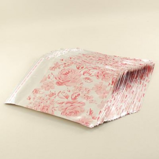 Pembe Güller Figürlü Metalize Hediye Paketi 12 X 17 Cm 100 Adet