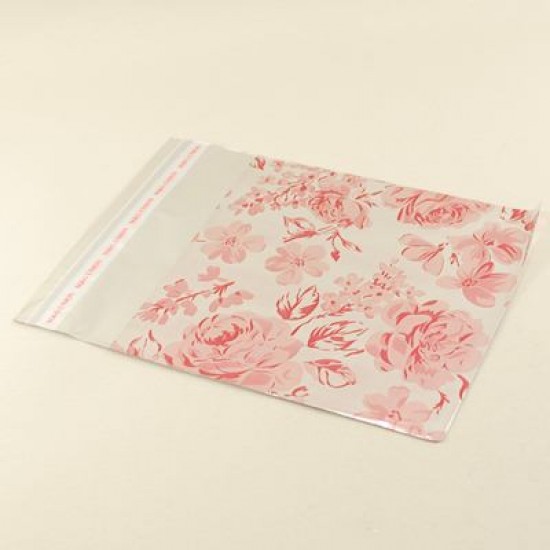 Pembe Güller Figürlü Metalize Hediye Paketi 12 X 17 Cm 100 Adet