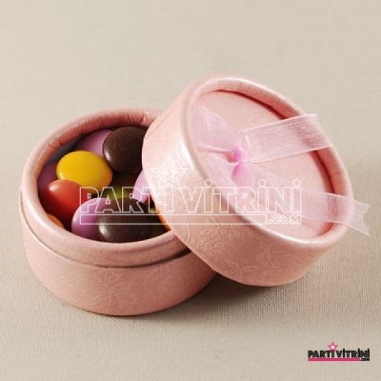 Pembe Yuvarlak Şeker Ve Yüzük Kutusu 5.5x3.5 cm