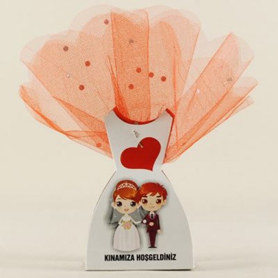 Kırmızı Ve Beyaz Tüllü Kutulu Kına Paketi 50 Adet