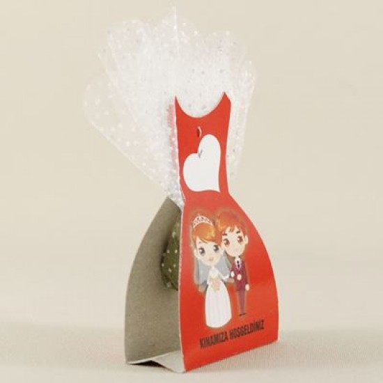 Kırmızı Ve Beyaz Tüllü Kutulu Kına Paketi 50 Adet