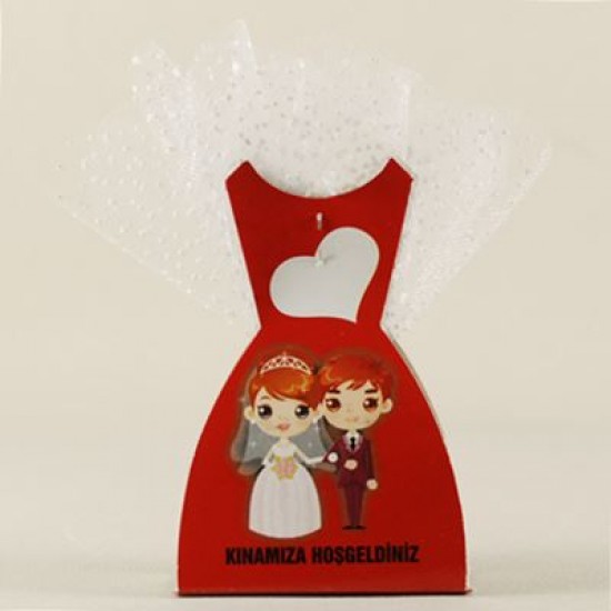 Kırmızı Ve Beyaz Tüllü Kutulu Kına Paketi 50 Adet