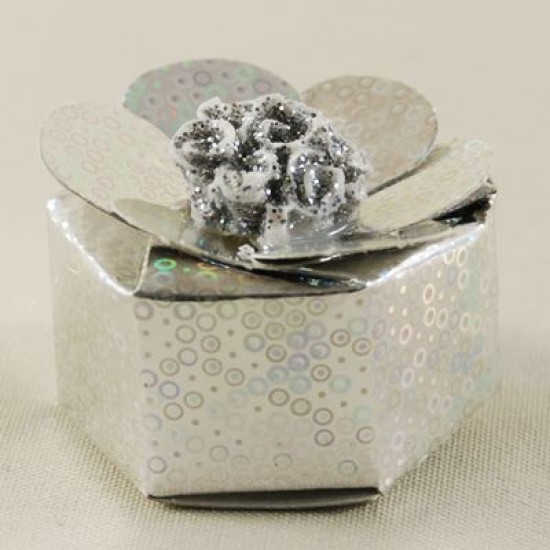 Üzeri Simli Çiçekli Altıgen Figürlü Gümüş Renk Kına Paketi 50 Adet