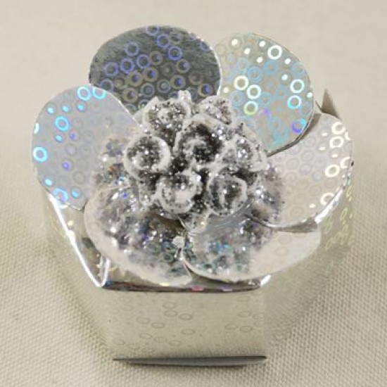 Üzeri Simli Çiçekli Altıgen Figürlü Gümüş Renk Kına Paketi 50 Adet