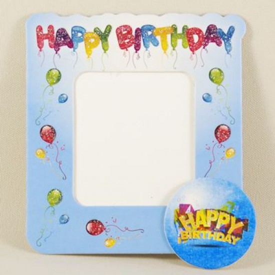 Happy Birthday Mavi Balonlu Ve Simli Magnetli Fotoğraf Çerçevesi