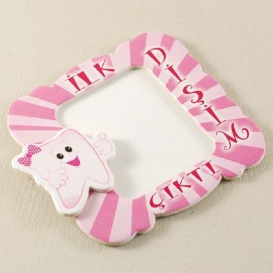 İlk Dişim Çıktı Pembe Diş Görselli Magnetli Fotoğraf Çerçevesi