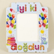 İyiki Doğdun Balonlu Mavi Magnetli Fotoğraf Çerçevesi