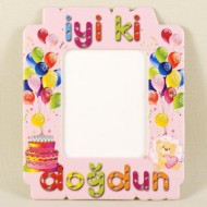 İyiki Doğdun Balonlu Pembe Magnetli Fotoğraf Çerçevesi
