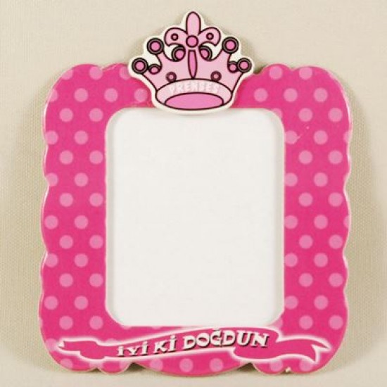 İyiki Doğdun Prenses Taçlı Pembe Magnetli Fotoğraf Çerçevesi