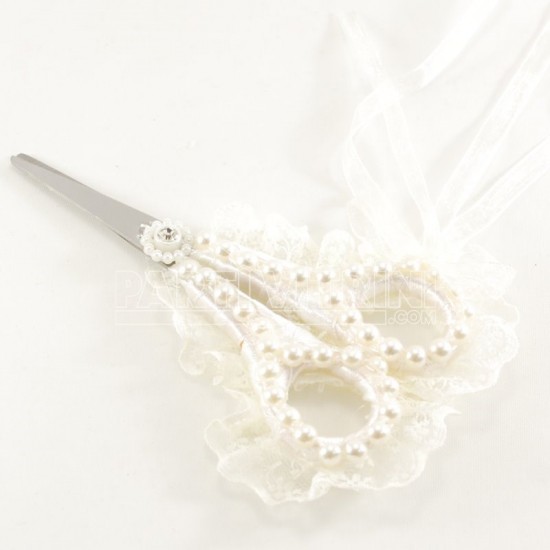 Söz Ve Nişan Makası Krem Rengi Dantel İnci Aksesuarlı