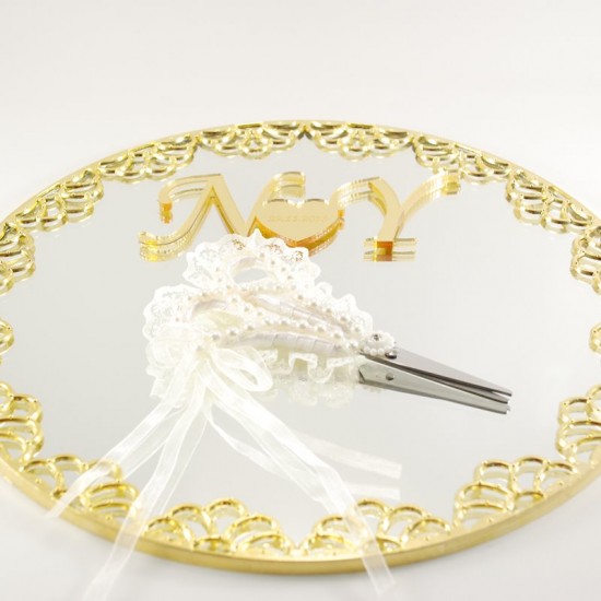 Söz Ve Nişan Makası Krem Rengi Dantel İnci Aksesuarlı