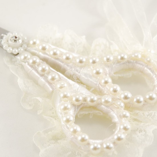 Söz Ve Nişan Makası Krem Rengi Dantel İnci Aksesuarlı