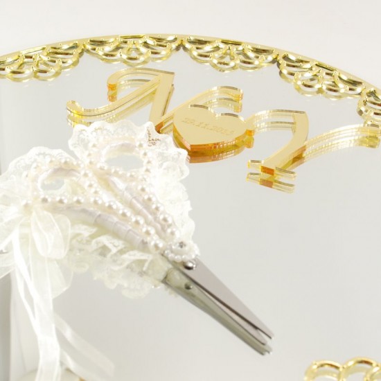 Söz Ve Nişan Makası Krem Rengi Dantel İnci Aksesuarlı