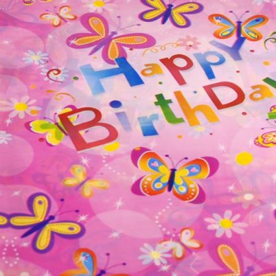 Kelebekli Happy Birthday Pembe Masa Örtüsü