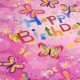 Kelebekli Happy Birthday Pembe Masa Örtüsü